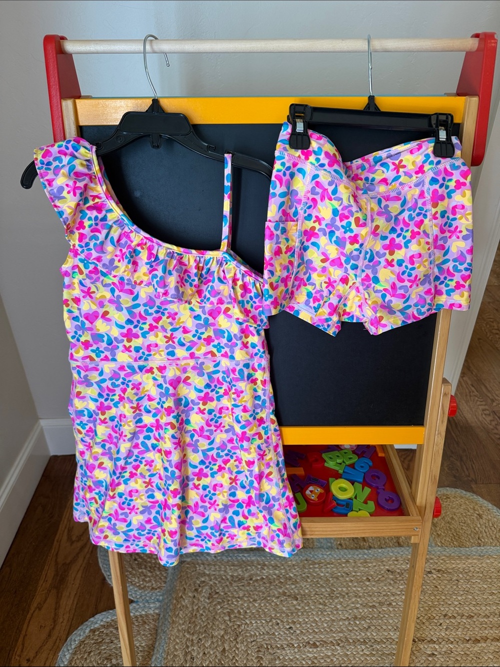 RuffleButts Girls Floral Active Dress Set in Bright Multicolor